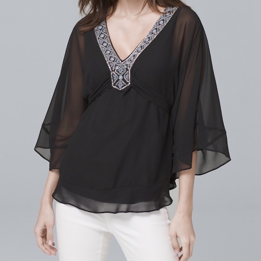 Emblished-Trim Kimono Blouse